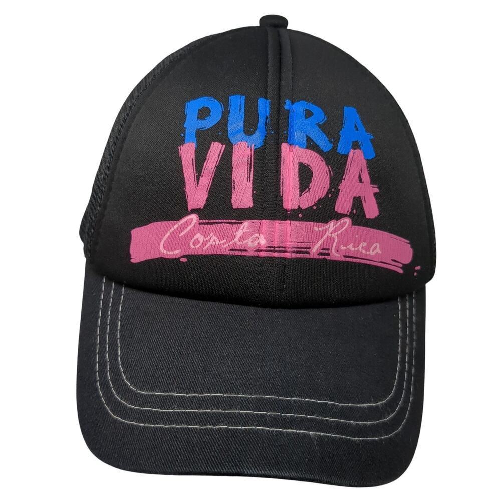 Pura Vida Costa Rica Snapback Trucker Hat Black OS Adjustable Mesh Back Morpho